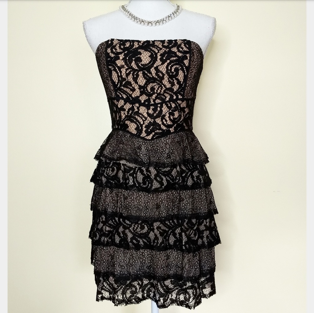 Sold Bcbg strapless black lace dress